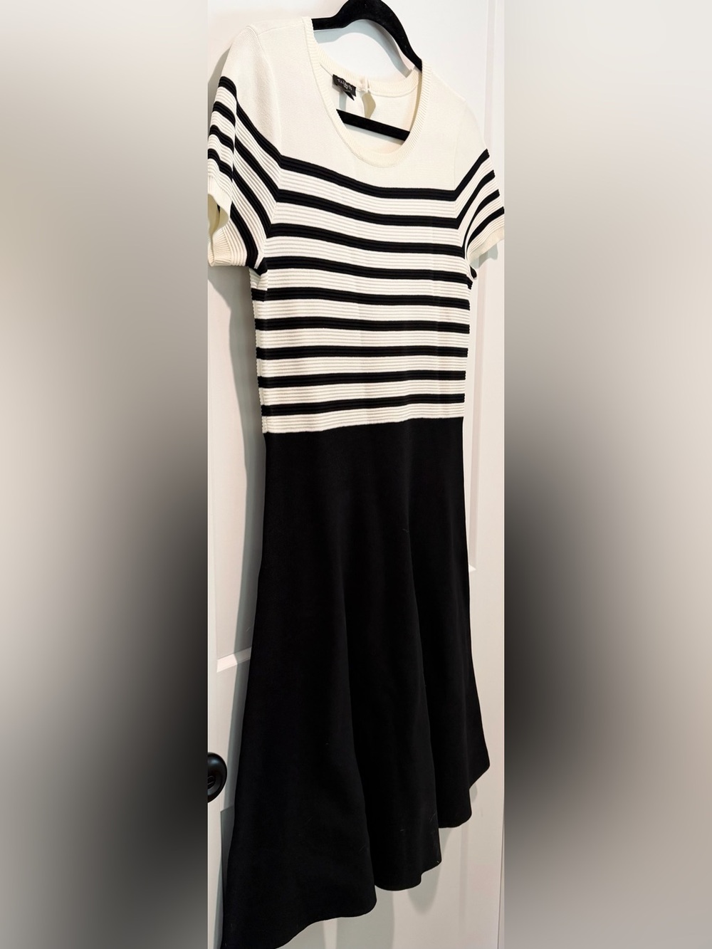 Talbots Petite Striped Sweater Dress Black Ivory Fit Flare MP Fall Preppy - Picture 4 of 9